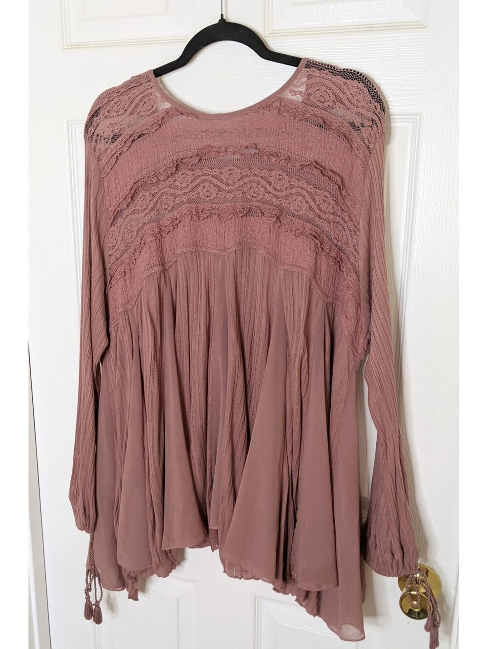 Free People Penny Lane Sheer Tunic Size XS Mauve BOHO Gauze Lace Oversized - Picture 11 of 13